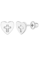 superb little tiny cross heart kids cross earrings
